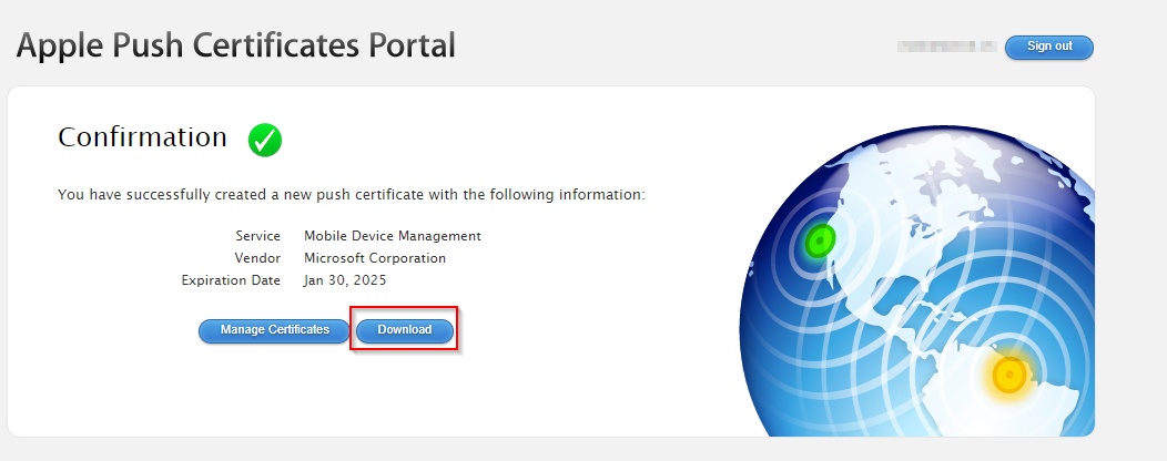 Upload renewed APNs certificate to Intune